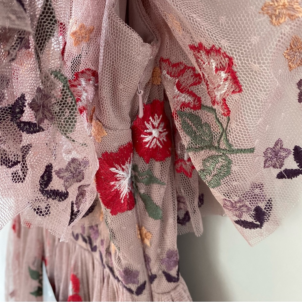 NWT Maya Deluxe Floral Embroidered Off Shoulder Ruffle Maxi Gown Dress Pink 2 - Picture 11 of 15